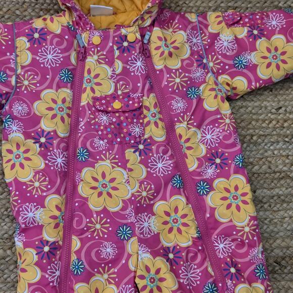 Hanna Andersson Snowsuit Multicolor Floral Hooded Quilted Lined Full Zipper 80cm - Picture 4 of 9